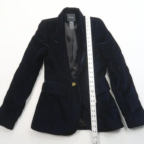 Smythe Velvet Peaked Lapel Blazer Navy Blue Size 2 - Picture 10 of 13